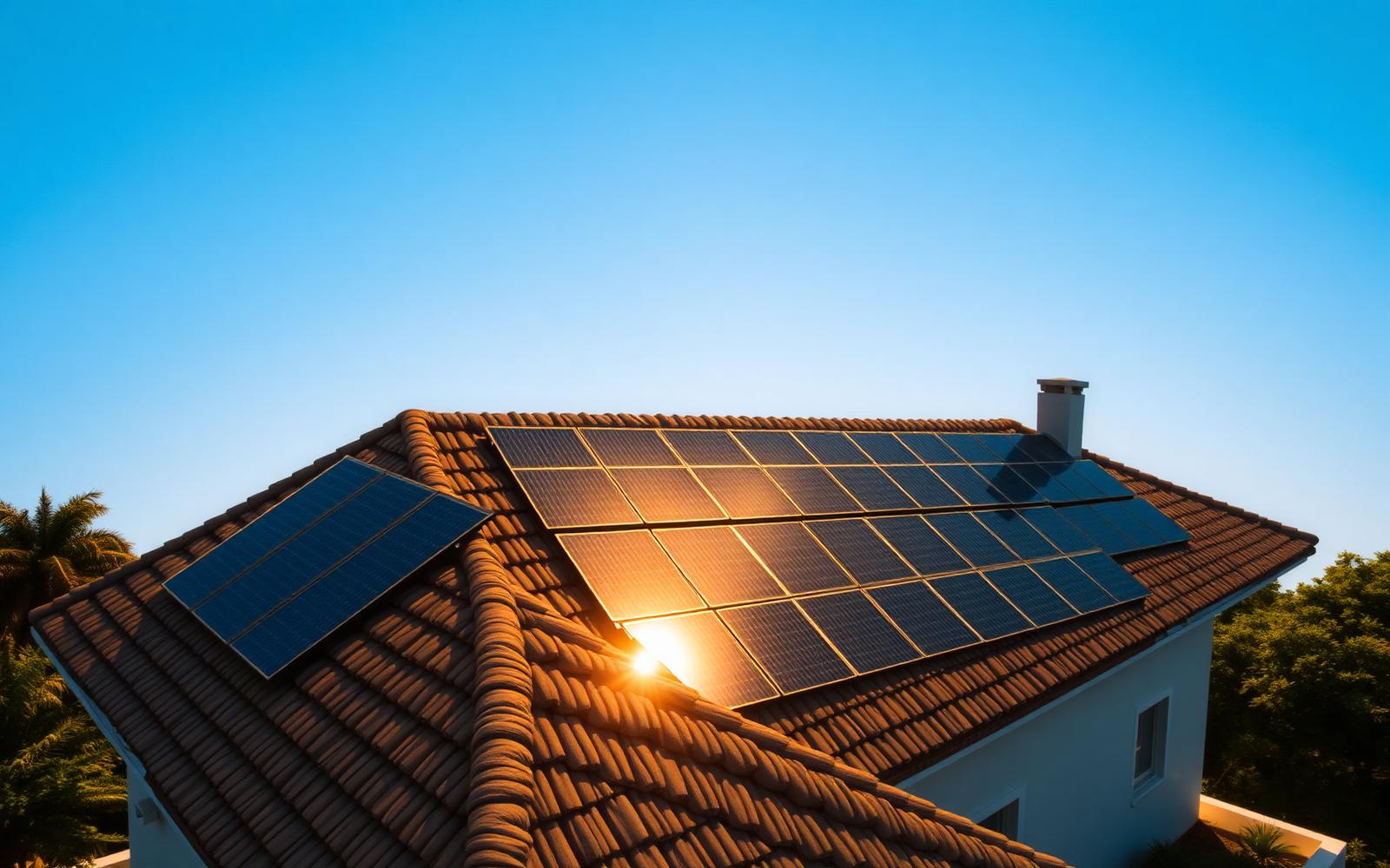 Painéis solares em telhado